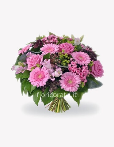 Amore per Te!Con questo bouquet puoi donare amore e serenita’ alle persone che ami. Color rosa e fucsia con fiori stupendi: gerbere e roselline con alcune specialita’ floreali di stagione.